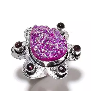 Кольцо из натурального розового титана с аметистовым камнем, стерлинговое серебро 925 пробы S.7 E5T80