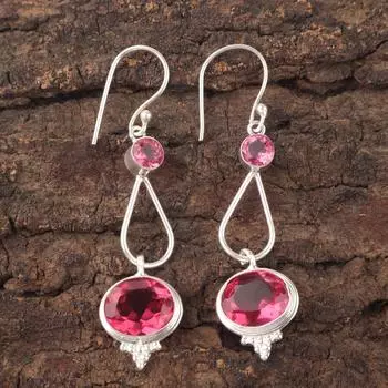 Natural Pink Tourmaline Gemstone 925 Sterling Silver Jewelry Hook Earrings2.50 EE-132-4
