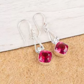 Natural Pink Tourmaline Gemstone 925 Sterling Silver Handmade Earrings 1.90 EE-46-17