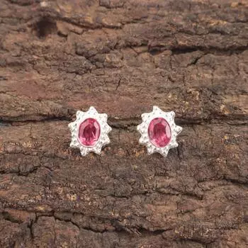 Natural Pink Tourmaline Gemstone 925 Sterling Silver Jewelry Stud Earrings 0.54 EE-151-3
