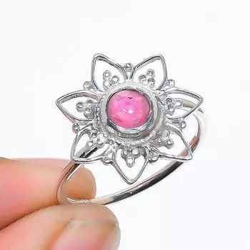 Кольцо с филигранью из стерлингового серебра 925 пробы с натуральным розовым турмалином, размер 5,5 (США) 5.5 US