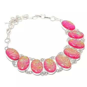 Natural Pink Triplet Opal Gemstone 925 Sterling Silver Jewelry Necklace 18 A7S26