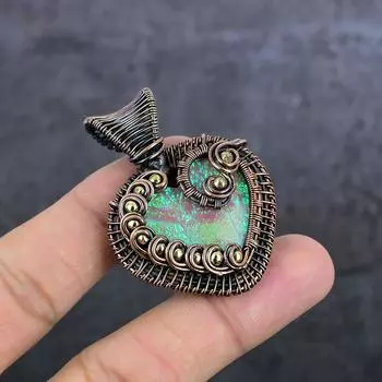 Natural Pink Triplet Opal Gemstone Copper Wire Wrap Jewelry Pendant 2.01 V0t04