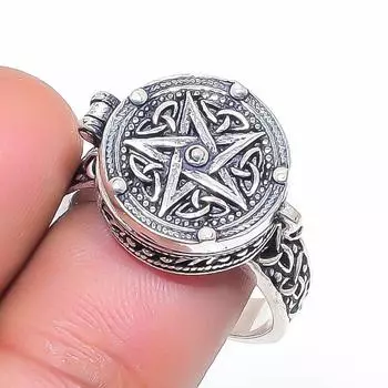 Natural Poison Box Gemstone 925 Sterling Silver Jewelry Ring Size 7 a4n51