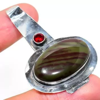 Natural Polychrome Jasper,Garnet Gemstone 925 Sterling Silver Pendant 2.25 C9u46