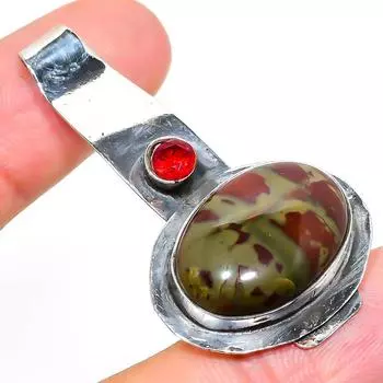 Natural Polychrome Jasper,Garnet Gemstone 925 Sterling Silver Pendant 2.01 n5q31