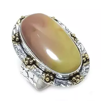 Natural Polygram Jasper Gemstone 925 Sterling Silver Two Tone Ring Size 10 o8J16