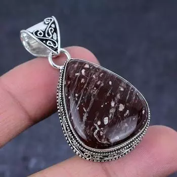 Подвеска из натурального макового яшмового камня ручной работы из стерлингового серебра 925 пробы 2,01 дюйма F4e08