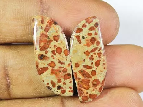 Natural Poppy Jasper Matched Pair Fancy Cabochon Loose Gemstone 11X26X04 MM SK-149