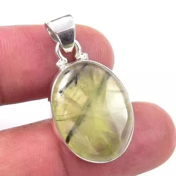 Natural Prehnite Gemstone 925 Solid Sterling Silver Jewelry Pendant 1.25 n0B69