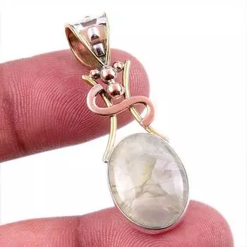 Natural Prehnite Gemstone 925 Solid Sterling Silver Two Tone Pendant 1.75 M4F73