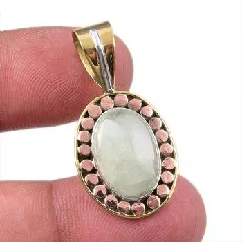 Natural Prehnite Gemstone 925 Solid Sterling Silver Two Tone Pendant 1.50 j1N82