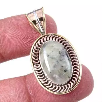 Natural Prehnite Gemstone 925 Solid Sterling Silver Two Tone Pendant 1.50 l0j90