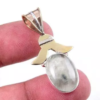 Natural Prehnite Gemstone 925 Solid Sterling Silver Two Tone Pendant 1.50 p9d45
