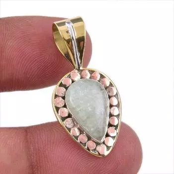 Natural Prehnite Gemstone 925 Solid Sterling Silver Two Tone Pendant 1.25 z6l71