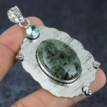 Natural Prehnite Gemstone 925 Sterling Silver Jewelry Pendant 2.88 v5P76