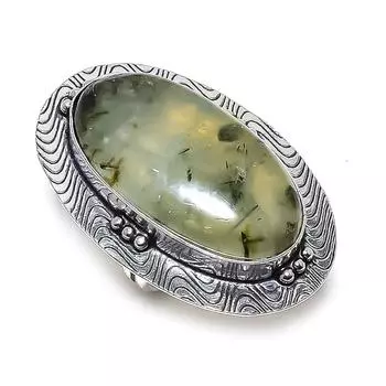 Кольцо из стерлингового серебра 925 пробы с натуральным драгоценным камнем пренитом, размер 7,5 Y0J45