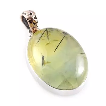 Natural Prehnite Gemstone 925 Sterling Silver Jewelry Two Tone Pendant 1.6 a9f17