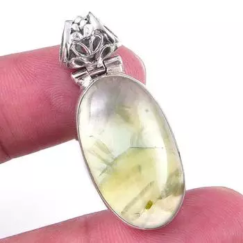 Natural Prehnite Gemstone Handmade 925 Solid Sterling Silver Pendant 1.50 r3Y03