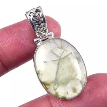 Natural Prehnite Gemstone Handmade 925 Solid Sterling Silver Pendant 1.50 Y6W44