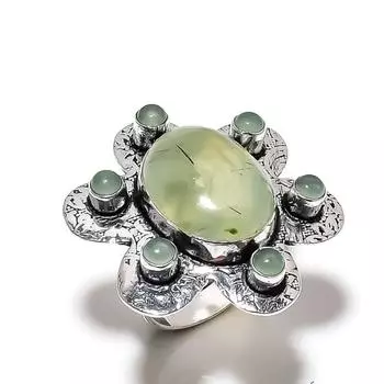 Natural Prehnite Gemstone Handmade 925 Sterling Silver Gift Ring Size 10 C0o09