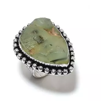 Natural Prehnite Gemstone Handmade 925 Sterling Silver Gift Ring Size 6 f7v32