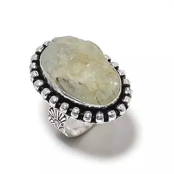 Подарочное кольцо из серебра 925 пробы с натуральным пренитом, размер 7 F4L09