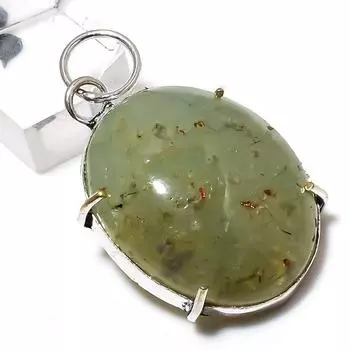 Natural Prehnite Gemstone Handmade 925 Sterling Silver Pendant 1.85 y4A67