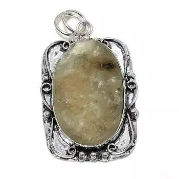 Natural Prehnite Gemstone Handmade 925 Sterling Silver Pendant 2.36 E1w58