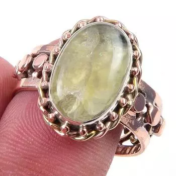 Natural Prehnite Gemstone Handmade 925 Sterling Silver Two Tone Ring S.10 t2W38