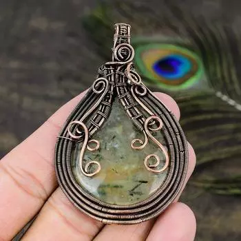 Natural Prehnite Gemstone Handmade Copper Wire Wrap Gift Pendant 2.96 U8y42