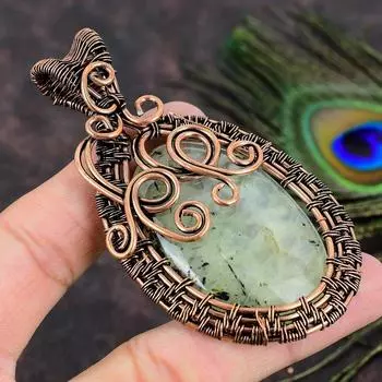 Natural Prehnite Gemstone Handmade Copper Wire Wrap Gift Pendant 3.47 a4t03