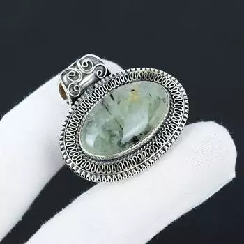 Natural Prehnite Gemstone Silver Pendant in 925 Sterling Silver- Handmade Design, Everyday Wear Jewelry, Antique Pendant Birthday Gifts 2.36 зелёный