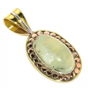 Natural Prehnite Gemstone Two Tone 925 Solid Sterling Silver Pendant 1.50 o9n93
