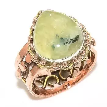 Natural Prehnite Gemstone Two Tone 925 Solid Sterling Silver Gift Ring S.9 f5f54