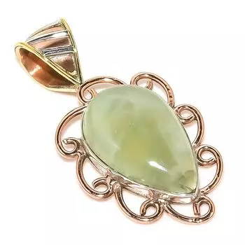 Natural Prehnite Gemstone Two Tone 925 Solid Sterling Silver Pendant 1.50 L8j01