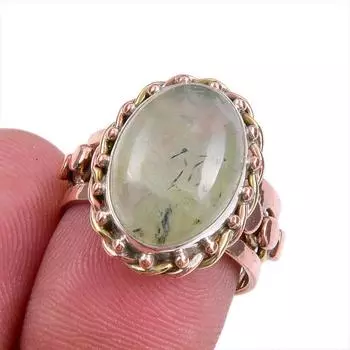 Natural Prehnite Gemstone Two Tone 925 Sterling Silver Jewelry Ring Size 7 k4w31