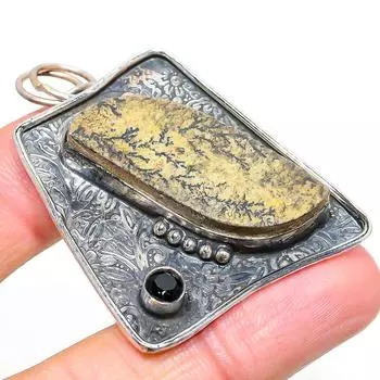 Natural Psilomelane Dendritic,Spinel 925 Sterling Silver Pendant 2.05 G6L33