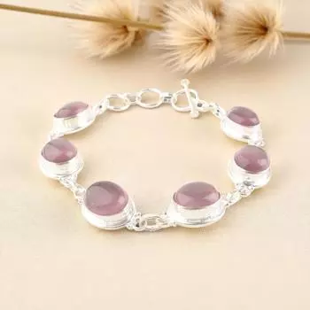 Natural Purple Cat s Eye Gemstone 925 Sterling Silver Handcrafted Bracelet 8.5 RB-3-27