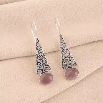 Natural Purple Cat s Eye Gemstone 925 Fine Silver Jewelry Handmade Earrings 1.9 EE-165-41