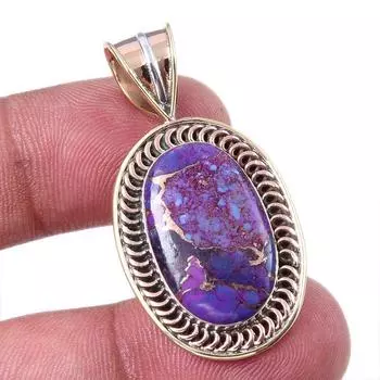 Natural Purple Copper Turquoise 925 Solid Silver Gift TwoTone Pendant 1.5 z8t89