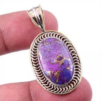 Natural Purple Copper Turquoise 925 Solid Silver Gift TwoTone Pendant 1.5 D5c30