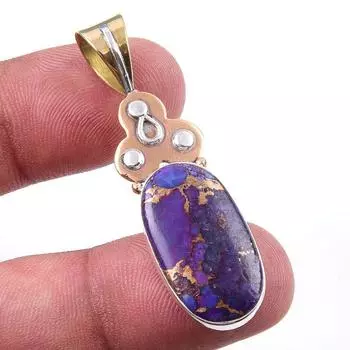 Natural Purple Copper Turquoise 925 Solid Silver Jewelry TwoTone Pendant 2 H3N55