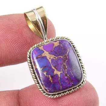 Natural Purple Copper Turquoise 925 Solid Silver Gift TwoTone Pendant1.25 f0U36