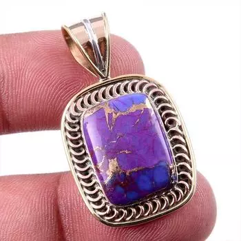 Natural Purple Copper Turquoise 925 Solid Silver Gift TwoTone Pendant 1.5 Q2R32