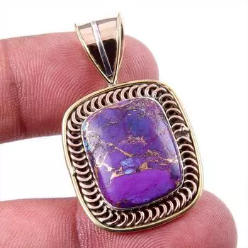 Natural Purple Copper Turquoise 925 Solid Silver Gift TwoTone Pendant 1.5 i9s02