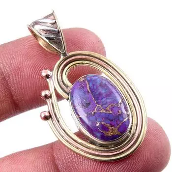 Natural Purple Copper Turquoise 925 Solid Silver Gift TwoTone Pendant 1.5 V4O49