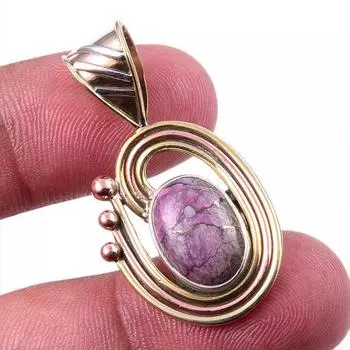 Natural Purple Copper Turquoise 925 Solid Silver Gift TwoTone Pendant 1.5 L6D18