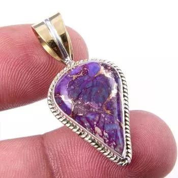 Natural Purple Copper Turquoise 925 Solid Silver Gift TwoTone Pendant 1.5 u9K72