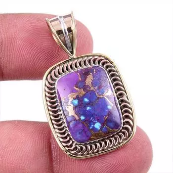 Natural Purple Copper Turquoise 925 Solid Silver Gift TwoTone Pendant 1.5 v3q12